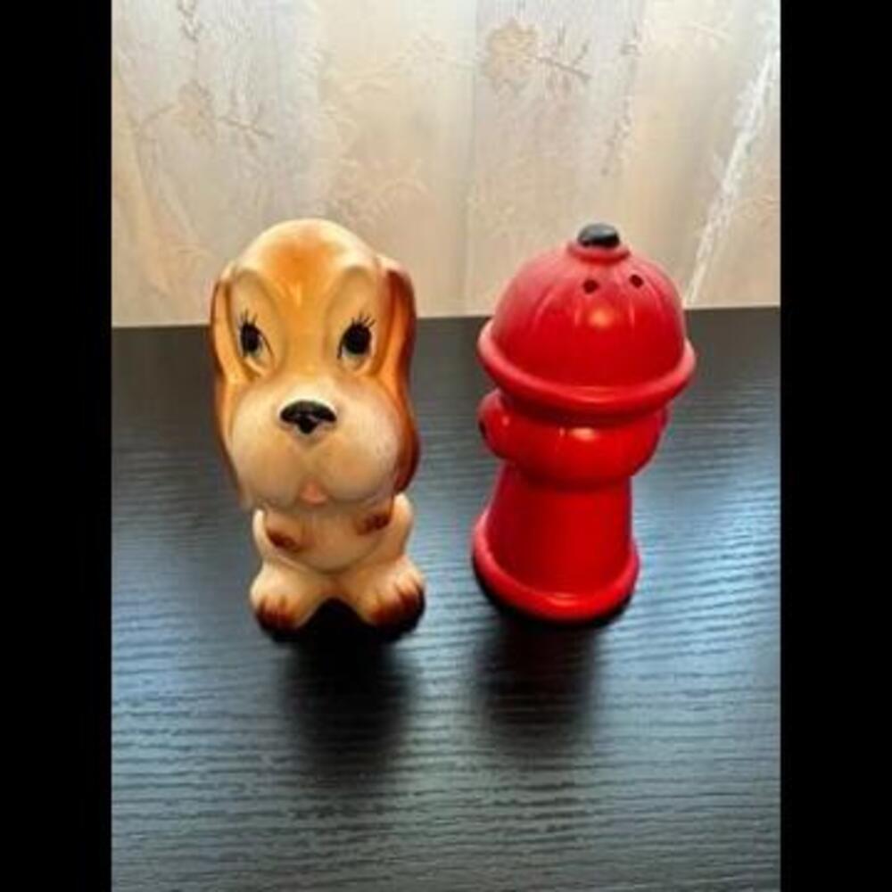 Quirky Vintage Dog and Fire Hydrant Salt and Pepper Shakers